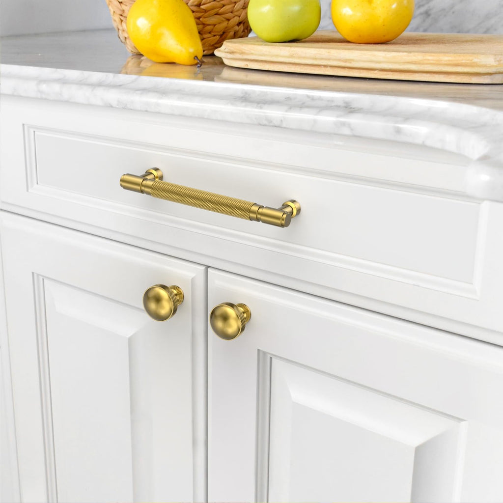 10 Pack Brushed Moderne Brass knurled Cabinet Pulls 5"