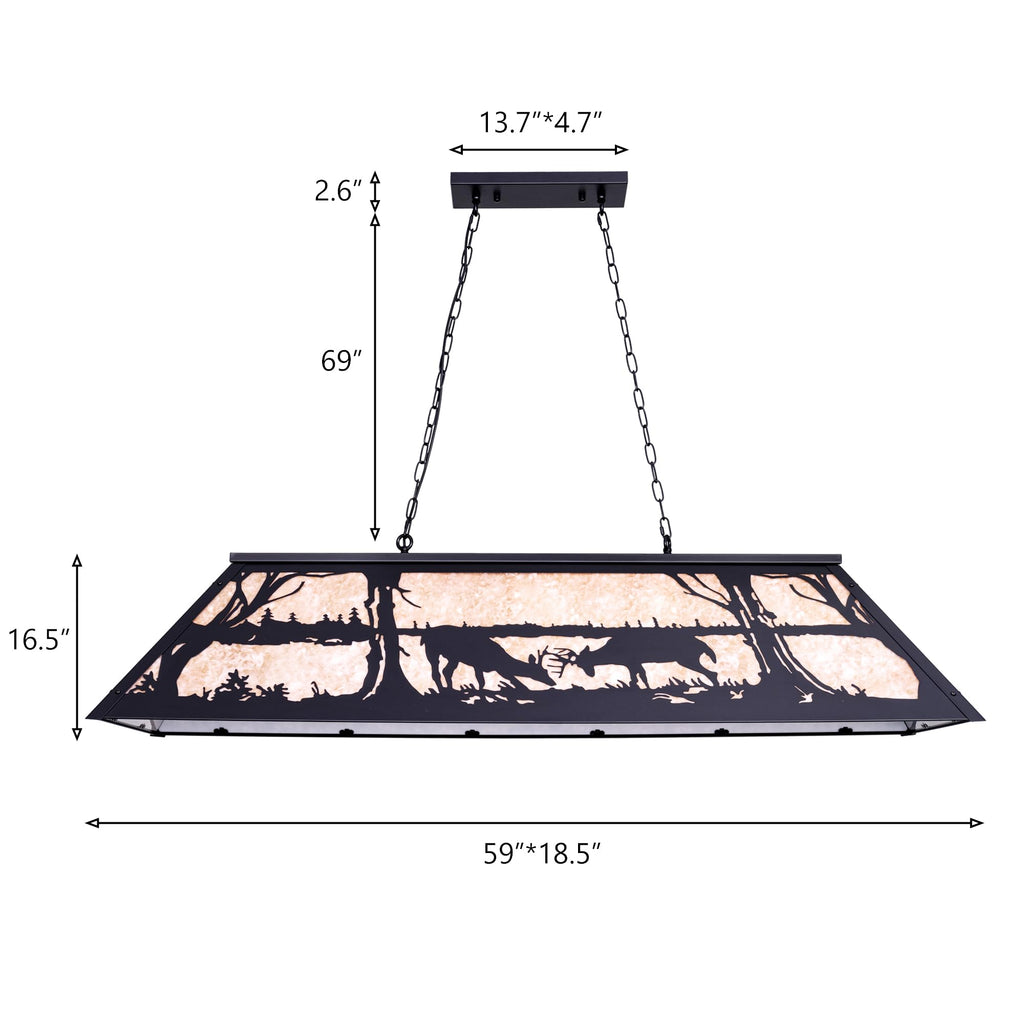 Tiffany Pool Table Light 59 inch, 5 Lights Rustic Deer Chandelier Island, Cabin, Billiards Table Lamp, Farmhouse