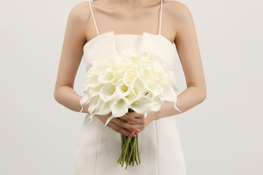 24 Pcs White Fake Flowers, Artificial Calla Lily