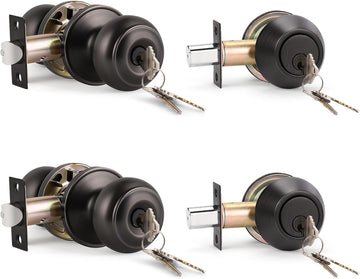 Keyed Entry Door Knob and Single Cylinder Deadbolt Combo Set, Exterior Door Knobs for Entrance and Front Door, Keyed