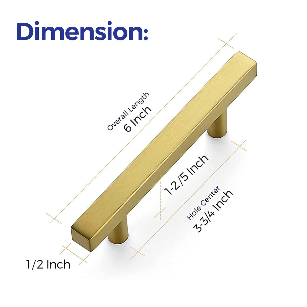 Brushed Brass Cabinet Hardware Square Pulls, 3.75 Inch, 20 Pack