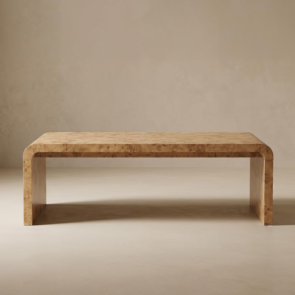 47" Burl Wood Look Coffee Table, Thick Waterfall Edge Wood
