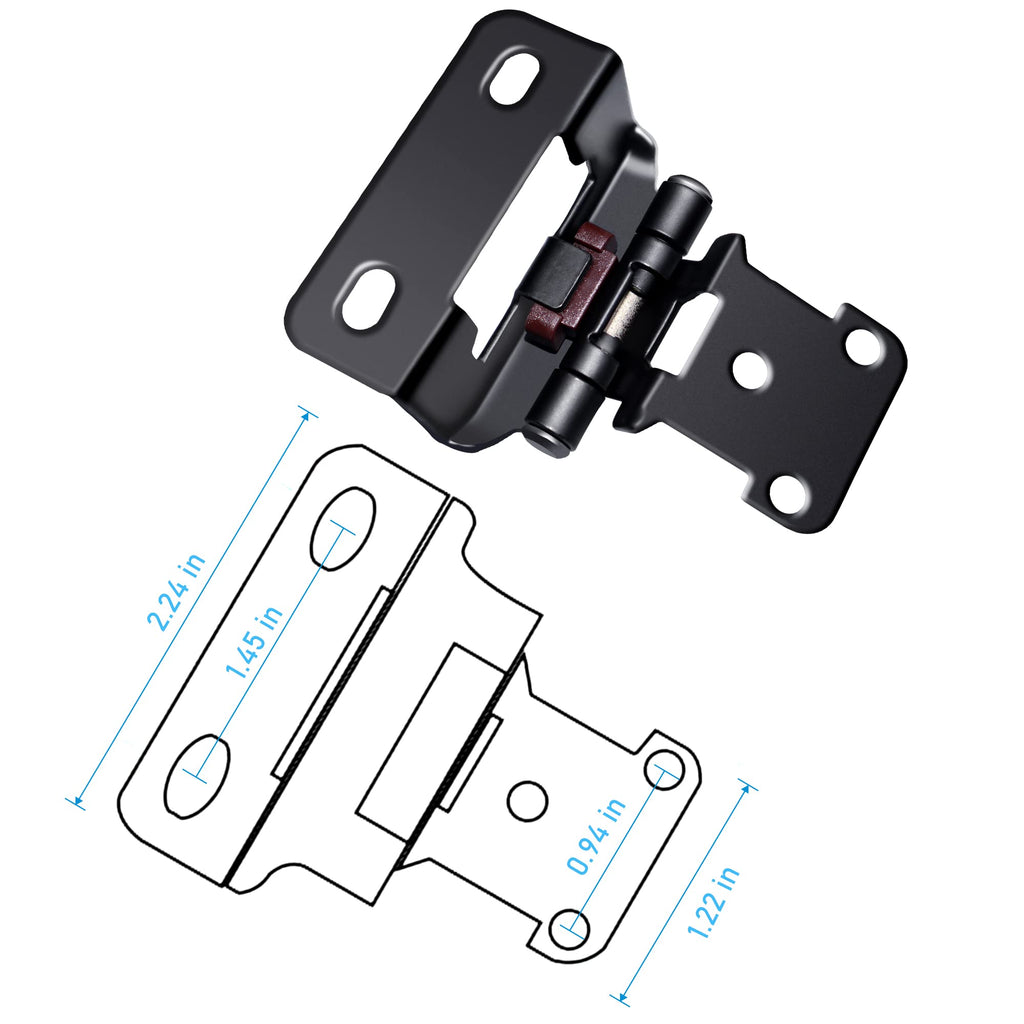 20 Pack (10 Pairs) 1/2 Inch Overlay Semi Partial Wrap Hinges Matte Black