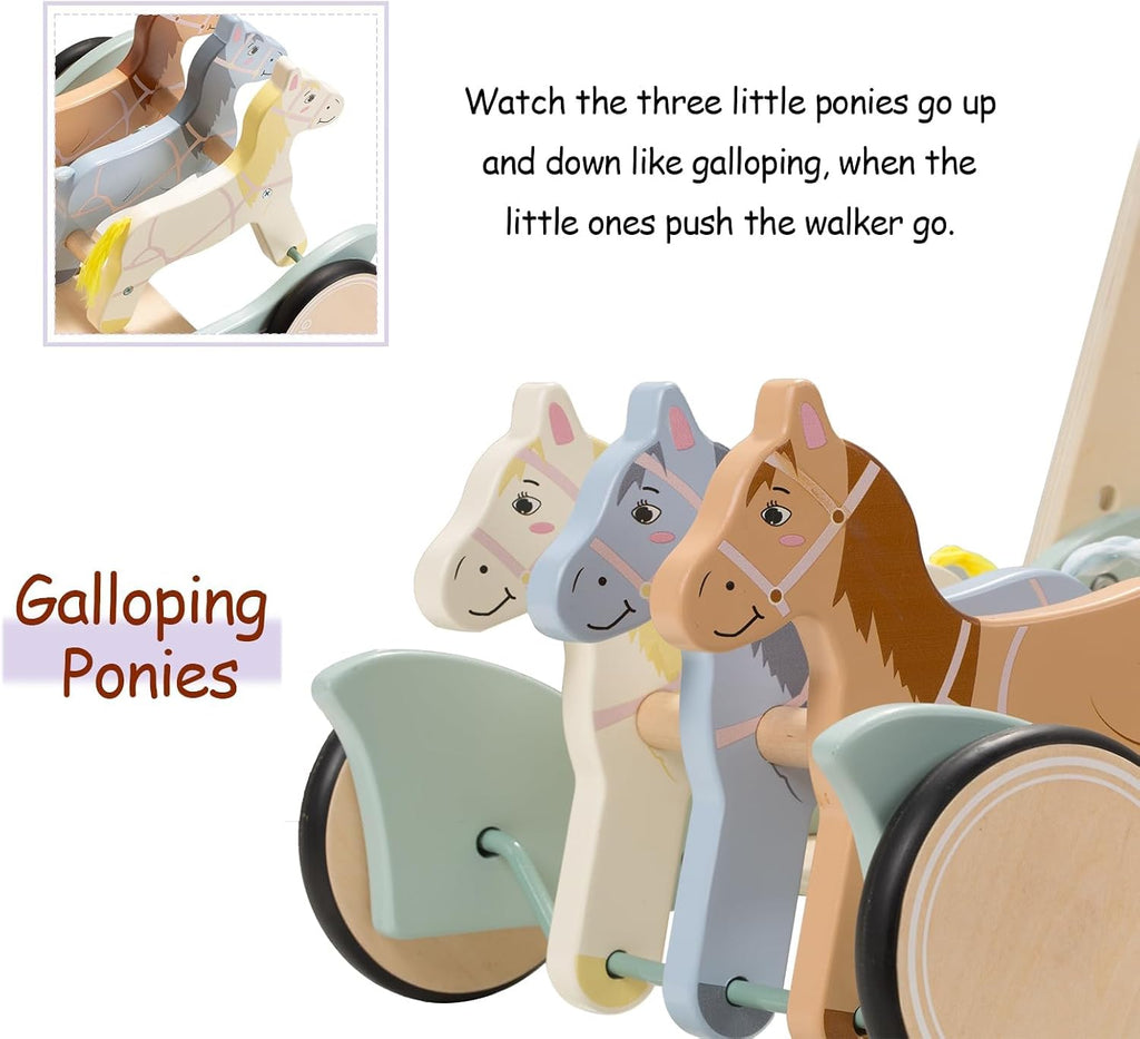 Galloping Ponies Wooden Baby Push Walker Gift for Boys Girls