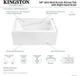 VTAM5432R22D 54-Inch Anti-Skid Acrylic 3-Wall Alcove Tub with Right Hand Drain, Glossy White