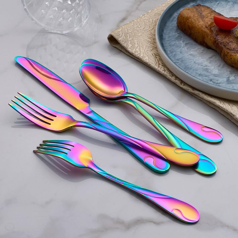 Rainbow Silverware Set, 40-Piece Stainless Steel, Service for 8