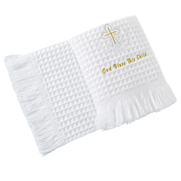 Fringe Baby Blankets Neutral, Baptism Christening Blanket for Baby
