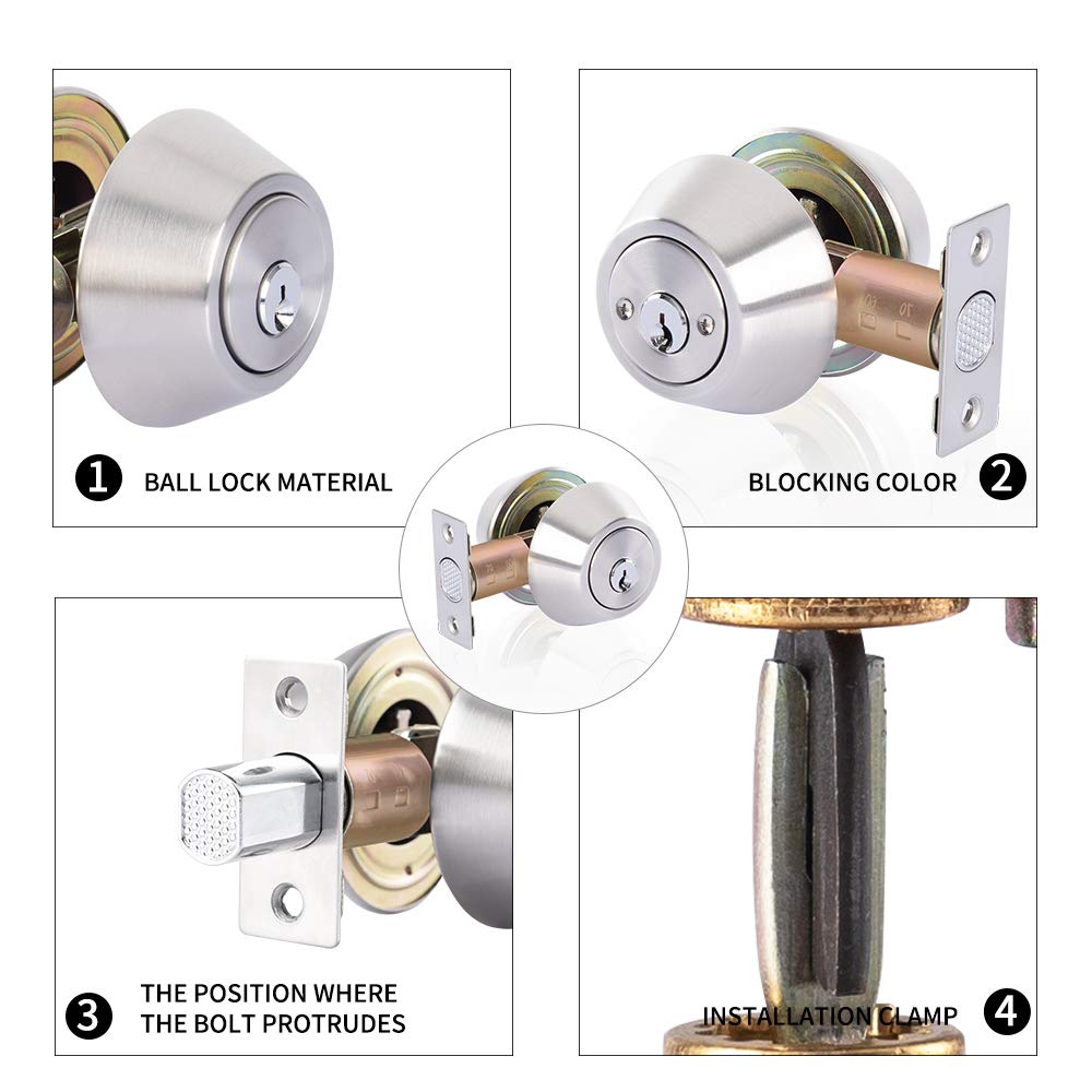 Double keyed Deadbolt Lock - Keyed on Both Sides, 2-Way Adjustable Cylinder Deadbolt (Privacy/Passage), Satin