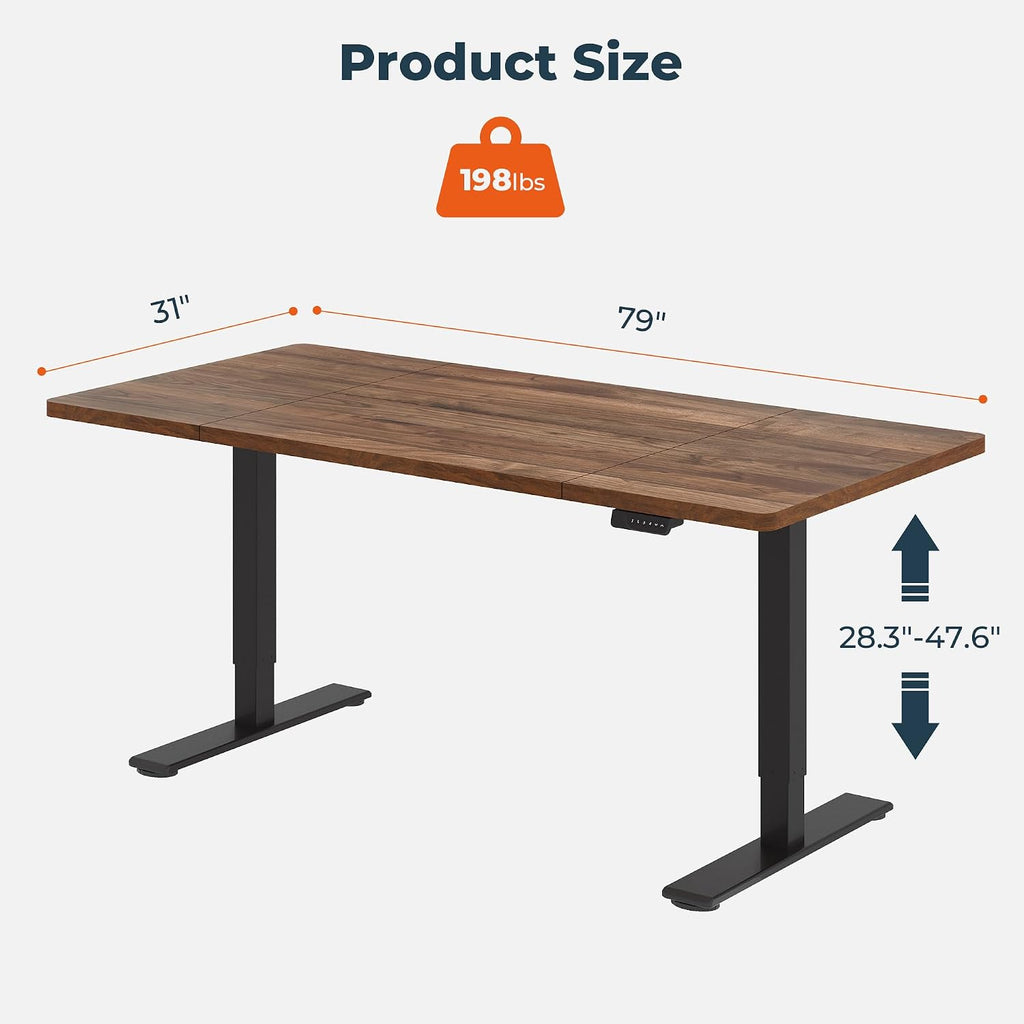 79''x31''Dual Motor Adjustable Large Standing Desk | Brown Extra Large Stand Up Electric Splice Board Desk with