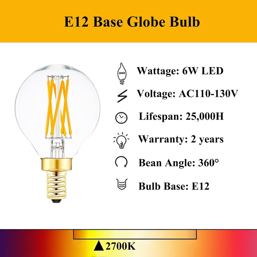 G16.5 Light Bulb 60 Watt Equivalent E12 LED Bulb Dimmable 2700K