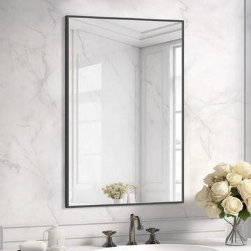 Black Metal Mirror 20 x 30 Inch Black Bathroom Mirror for Over Sink, Rectangle Wall Vanity Mirror Square Corner Metal