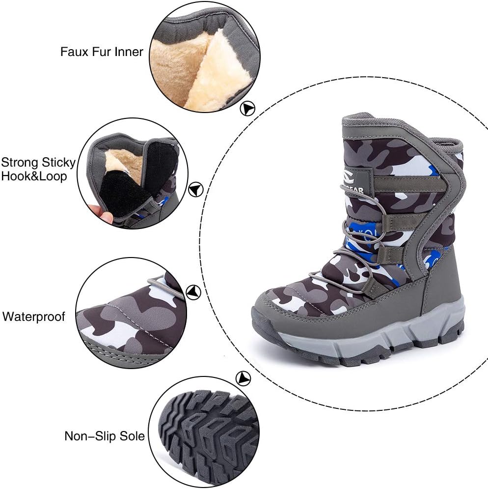 Boys Snow Boots Winter Waterproof Slip Resistant Cold Weather Shoes (Toddler/Little Kid/Big Kid)