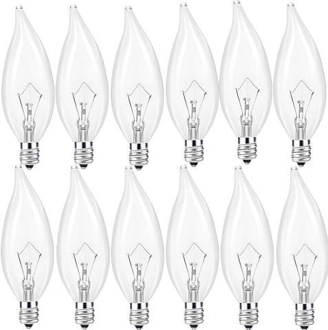 E12 Candle Light Bulbs,40W Candelabra, E12 B10 Clear Candle Base Bulb with Warm White 2700K, 600 Lumen Dimmable