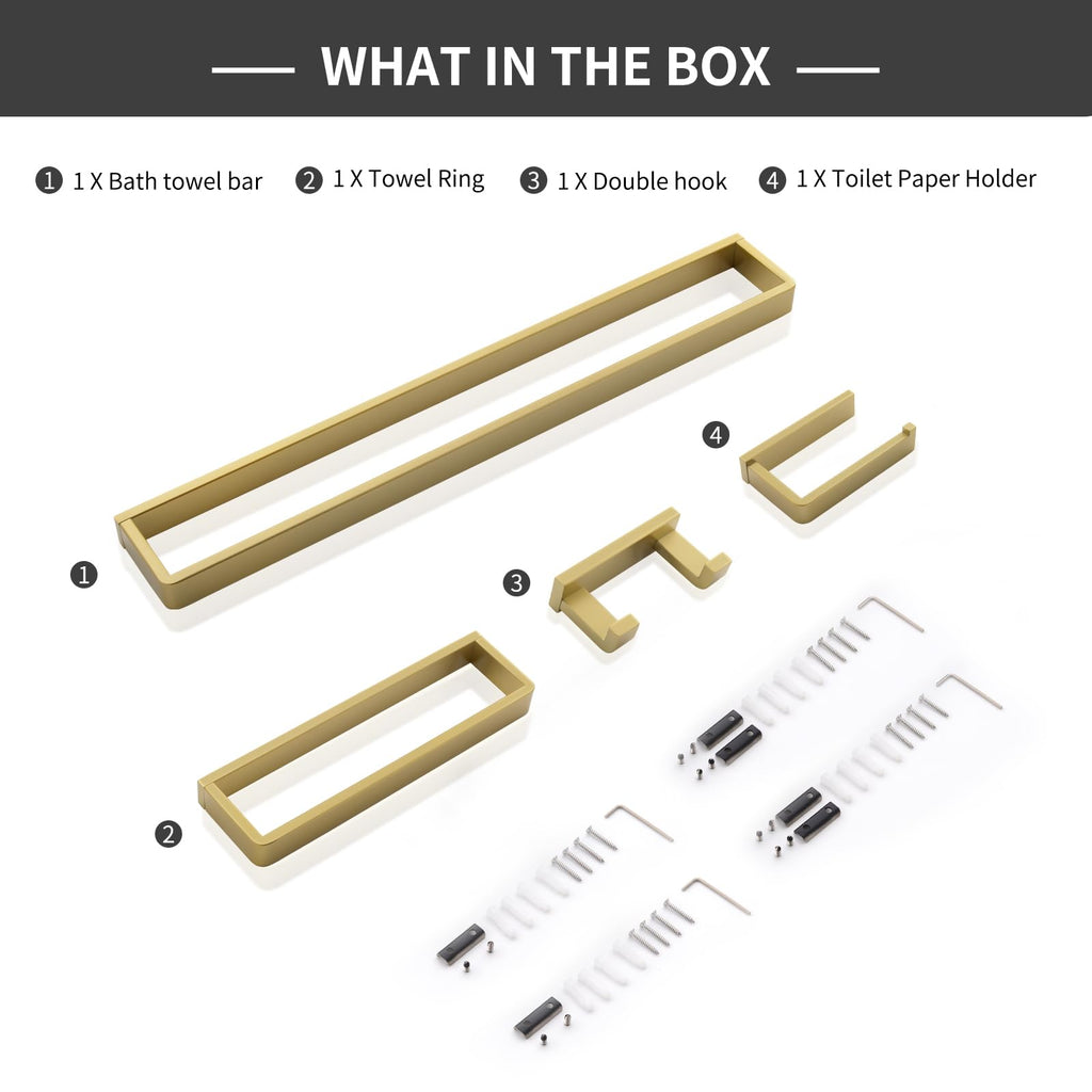 Bathroom Hardware Accessories Set Brushed Gold Towel Bar Set Square Bathroom Accessories Kit 4-Piece Towel Holder Set