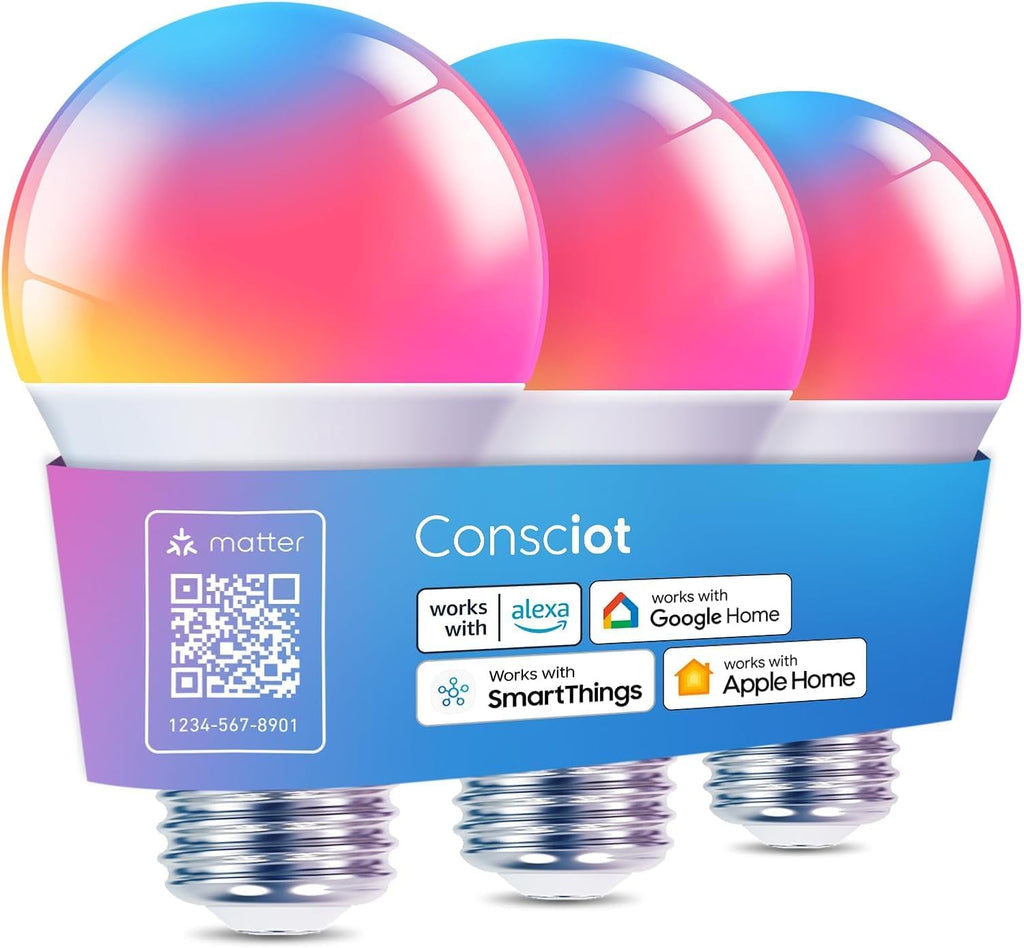 Smart Light Bulbs, WiFi Bluetooth Color Changing LED Light Bulb, Music Sync, 60W Equivalent Smart Bulb, A19 E26 RGBTW
