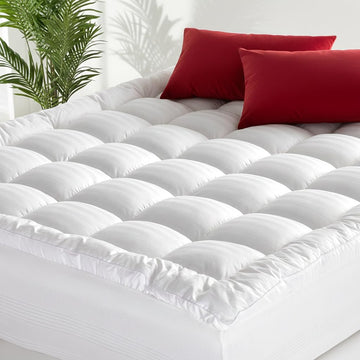 Queen Mattress Topper with 100% Breathable Cotton Top for Back Pain Relief | Ultra Soft Pillow Top Mattress Pad with