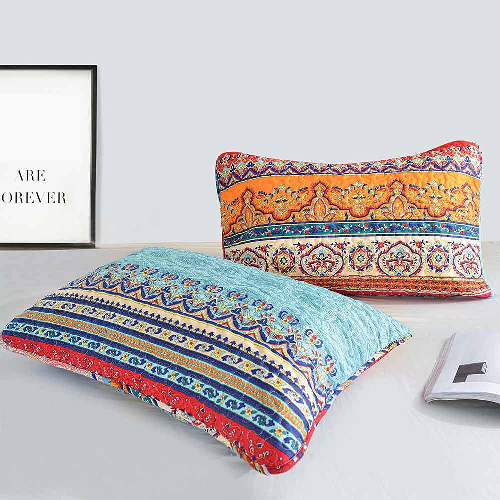 Quilt Sets 3PC, Bedspreads Coverlet, Quilts Bedding Set, Boho Red Blue Colorful Retro Striped Printed