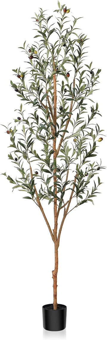 6FT Artificial Olive Tree, Real Wood Trunk & Silk Leaves