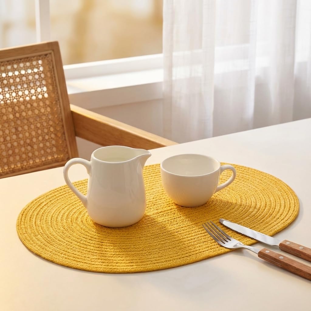 Placemats Set of 4, Woven Oval Braided Dining Table Mats(Mustard Yellow)