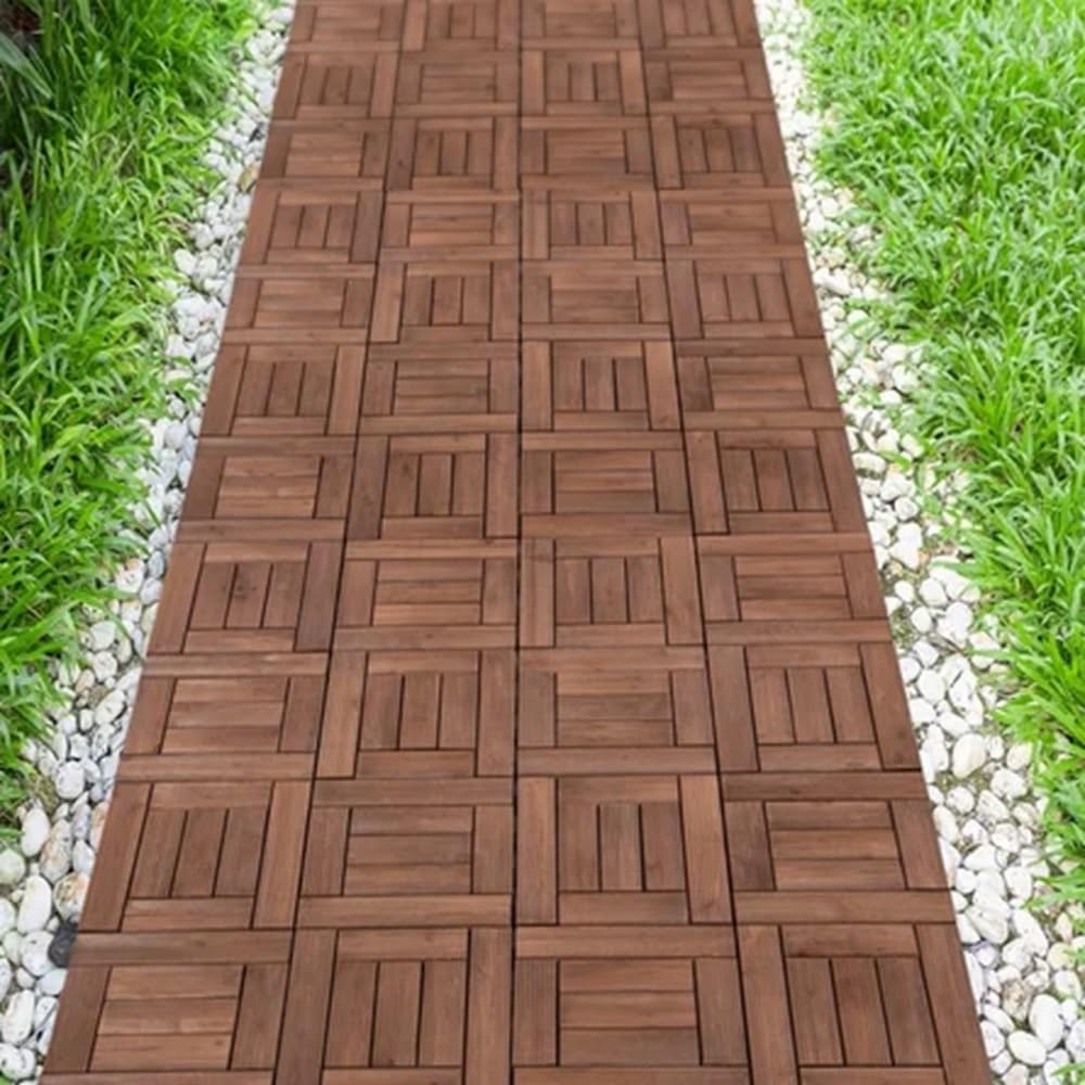 Acacia Wood Deck Tiles 12x12 Inch Interlocking Outdoor Flooring for Patio Balcony Garden Natural Wood Patio Tiles with