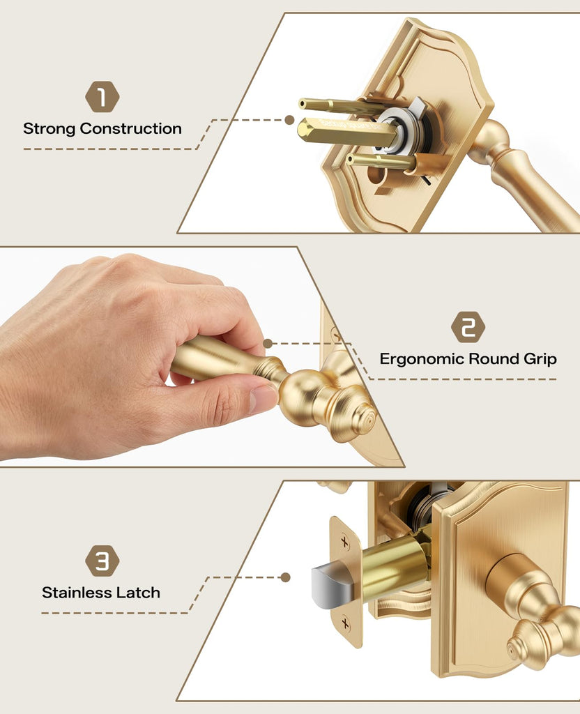 1 Pack Brushed Satin Brass Passage Interior Door Handles