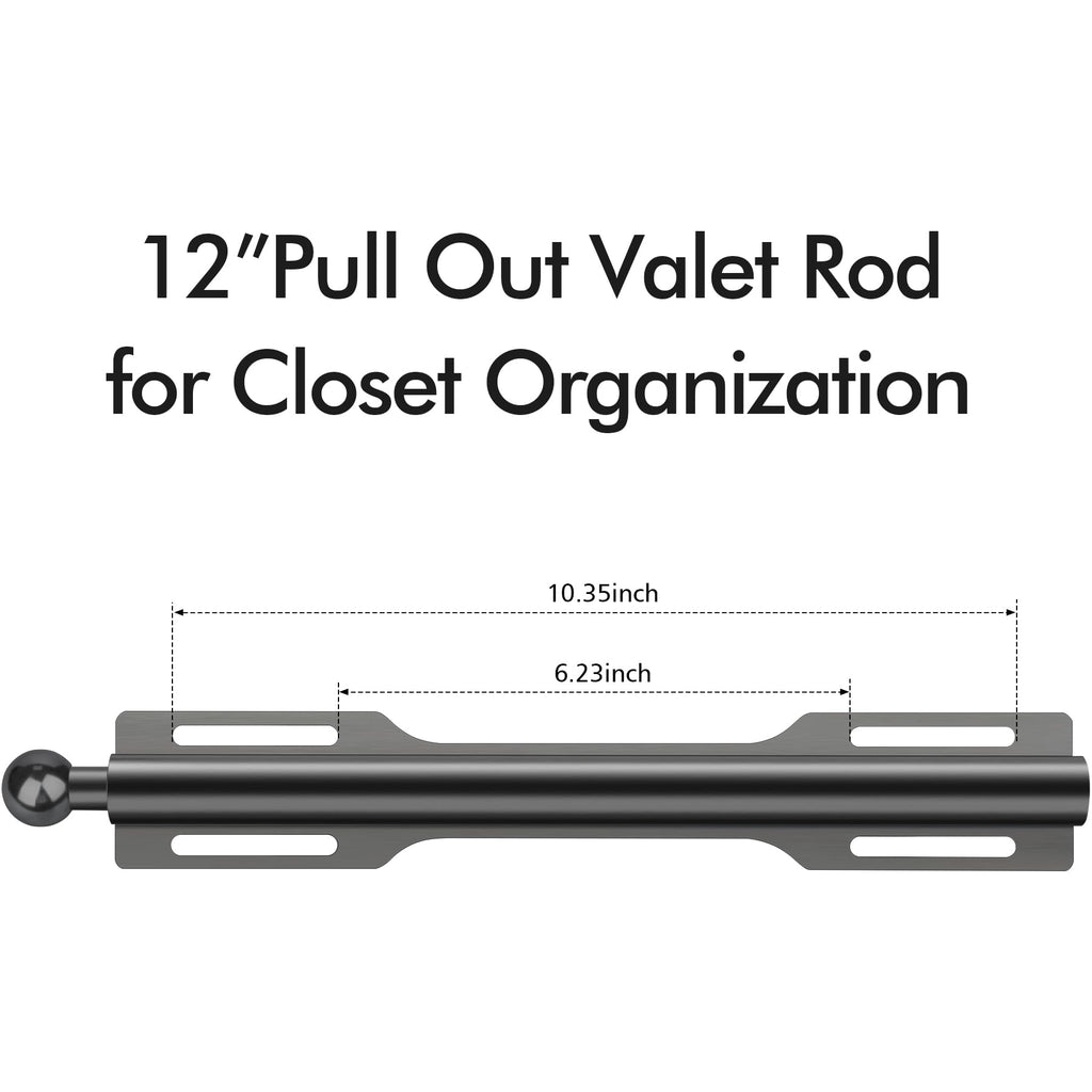 12" Valet Rod for Closet Pull Out (2 Pack, Black)