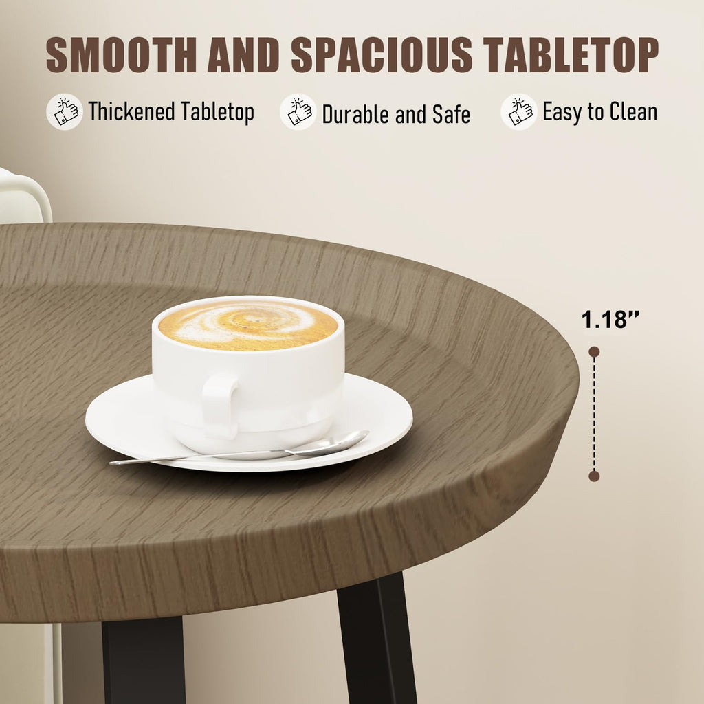 Round End Table with Storage Shelf, Walnut Color