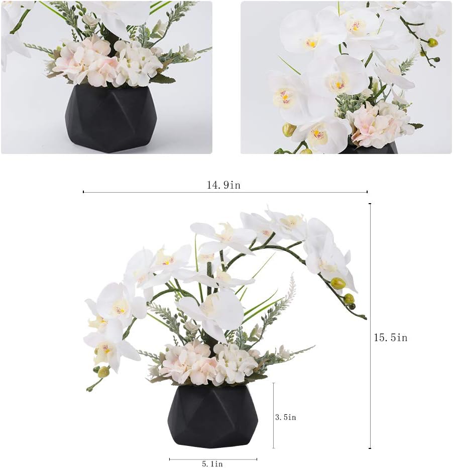 Artificial Potted Orchid Flower for Table Centerpieces,Real Touch White Fake Orchid Flowers in Vase Decoration (Style