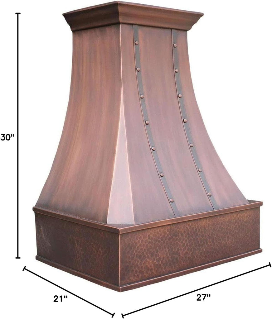 36 Inch Copper Island Mount Range Hood 610 CFM LED Lights Dishwasher-Safe Baffle Filters
