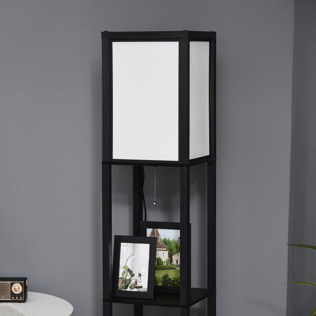 Modern Floor Lamp with Shelves & Dual Ambient Lighting Tall Black
