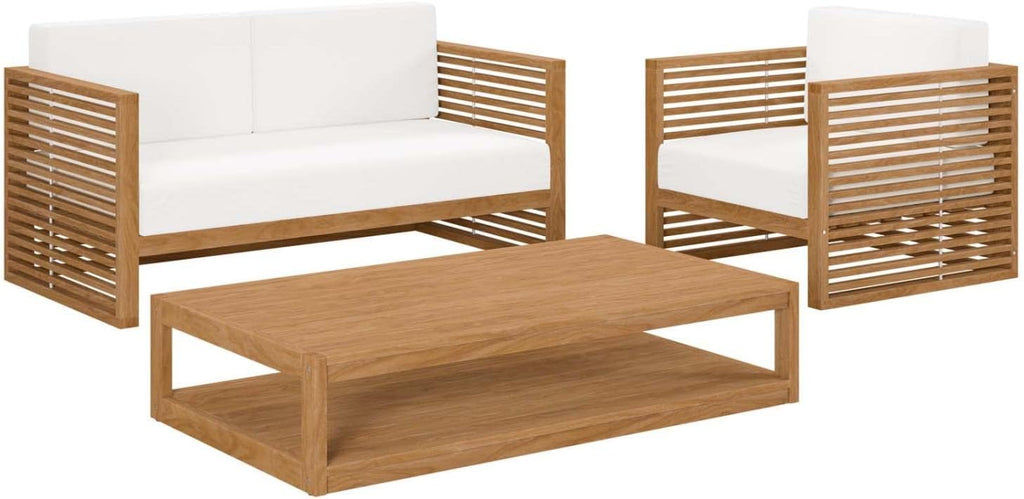 Carlsbad 3-Piece Teak Wood Outdoor Patio Set in Natural and White