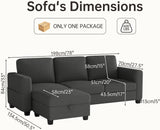 Sectional Couches for Living Room Convertible 78" Small L Shaped Grey Couch 3 Seater Sofas with Storage Removable