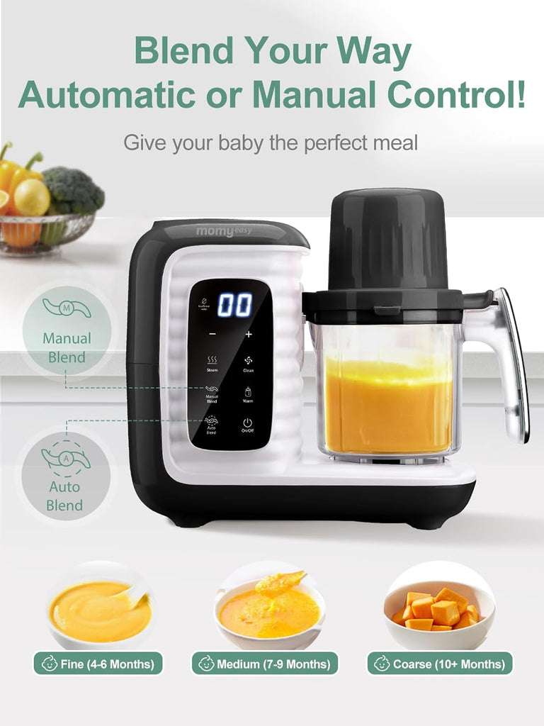 Baby Food Maker, Food Steamer with Dual-Layer Steam Basket, Black