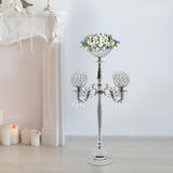 5 Arm Crystal Candelabra Centerpieces, Silver Tall Floor Crystal Candelabra w/Flower Vase for Centerpieces 20.4 *