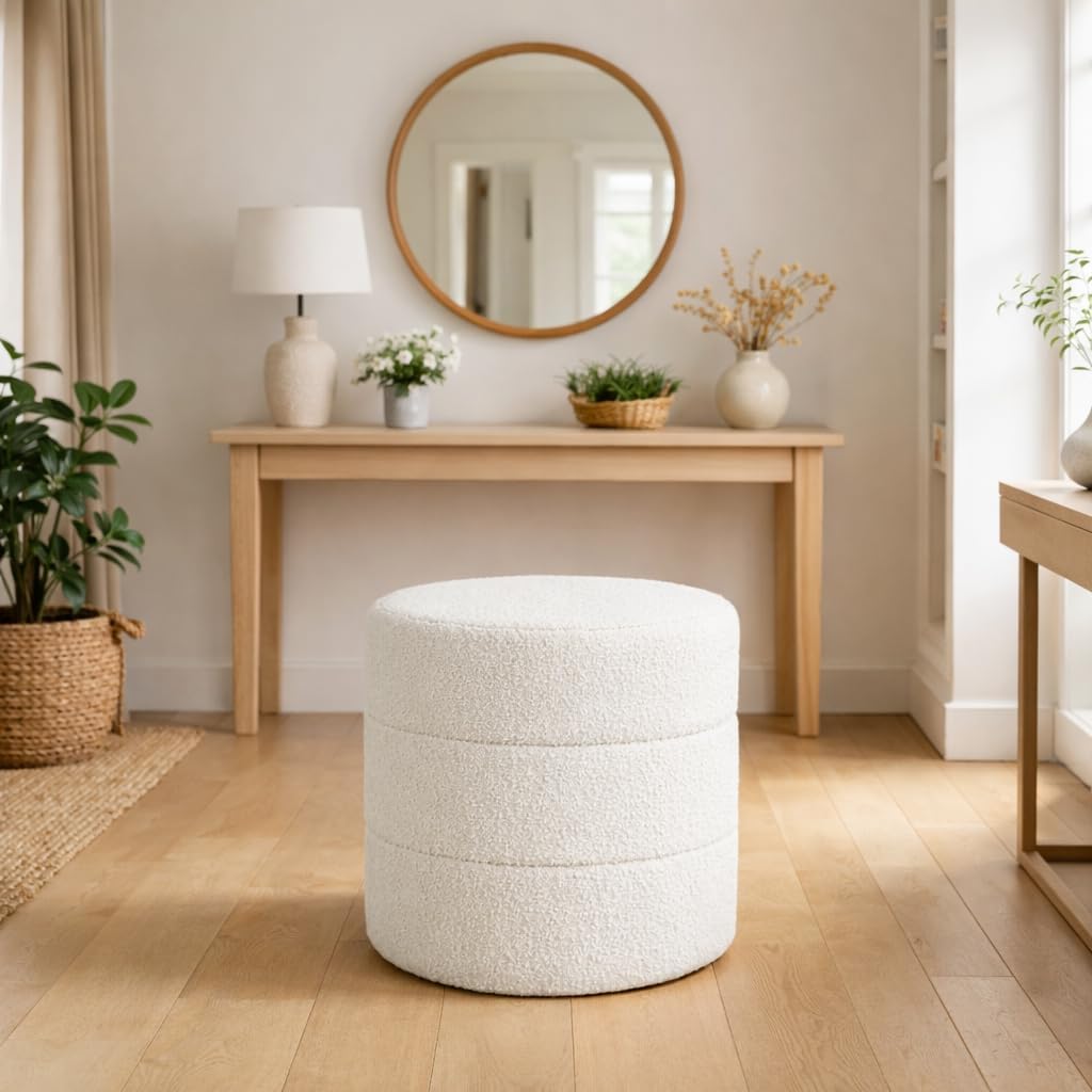 18" Round Ottoman - Cream Boucle