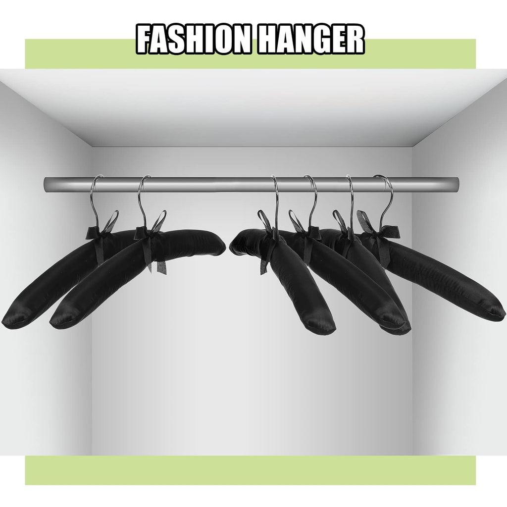 12 Pieces Satin Padded Hangers for Women 15 Inch, Black