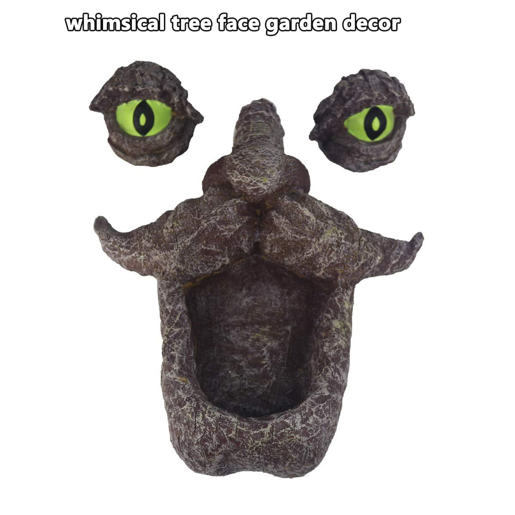 Tree Face Decors Wild Bird Feeders, Whimsical Big Eyes Old Man Face for Tree Hugger Yard Art Outdoor Garden Sculptures