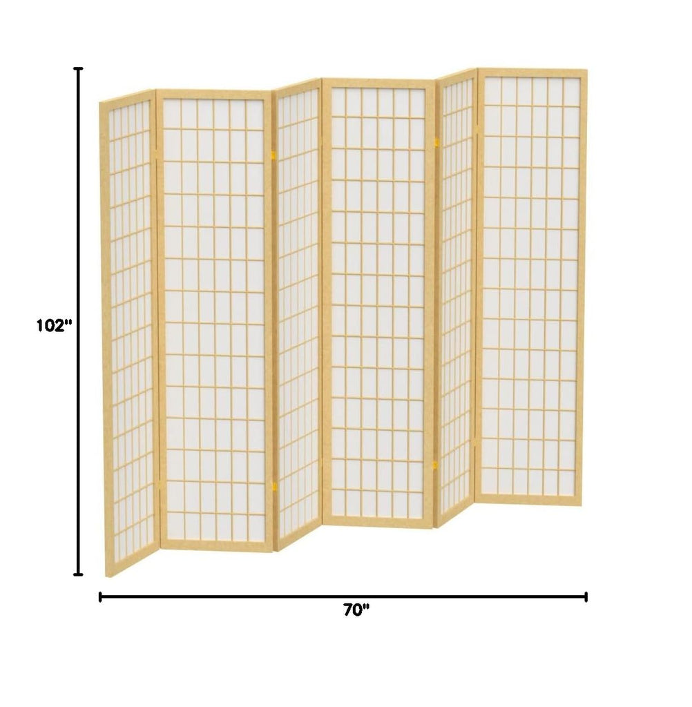 6 ft. Tall Window Pane Shoji Screen - Natural - 6 Panels