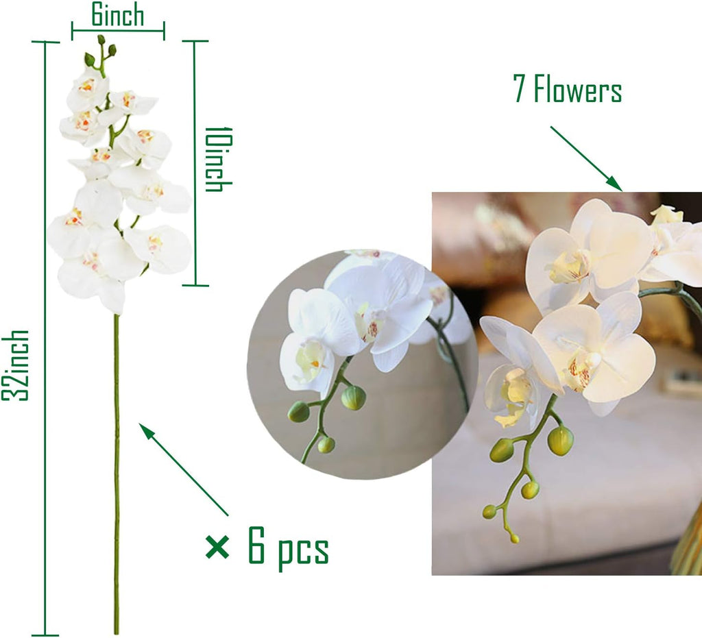32" Artificial Phalaenopsis Flowers Artificial Orchid Flowers Stem Plants Décor () - Set of 6