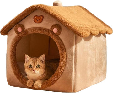 Cat Beds for Indoor Cats Small Dog, Cute Bear Cat Bed Cave Cat House
