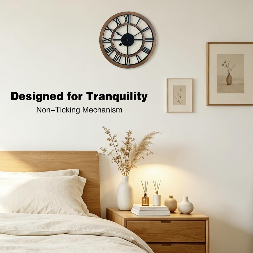 16 Inch Rustic Wall Clock Silent Non-Ticking Wooden Wall Clocks with Roman Numerals Farmhouse Decorative Clock