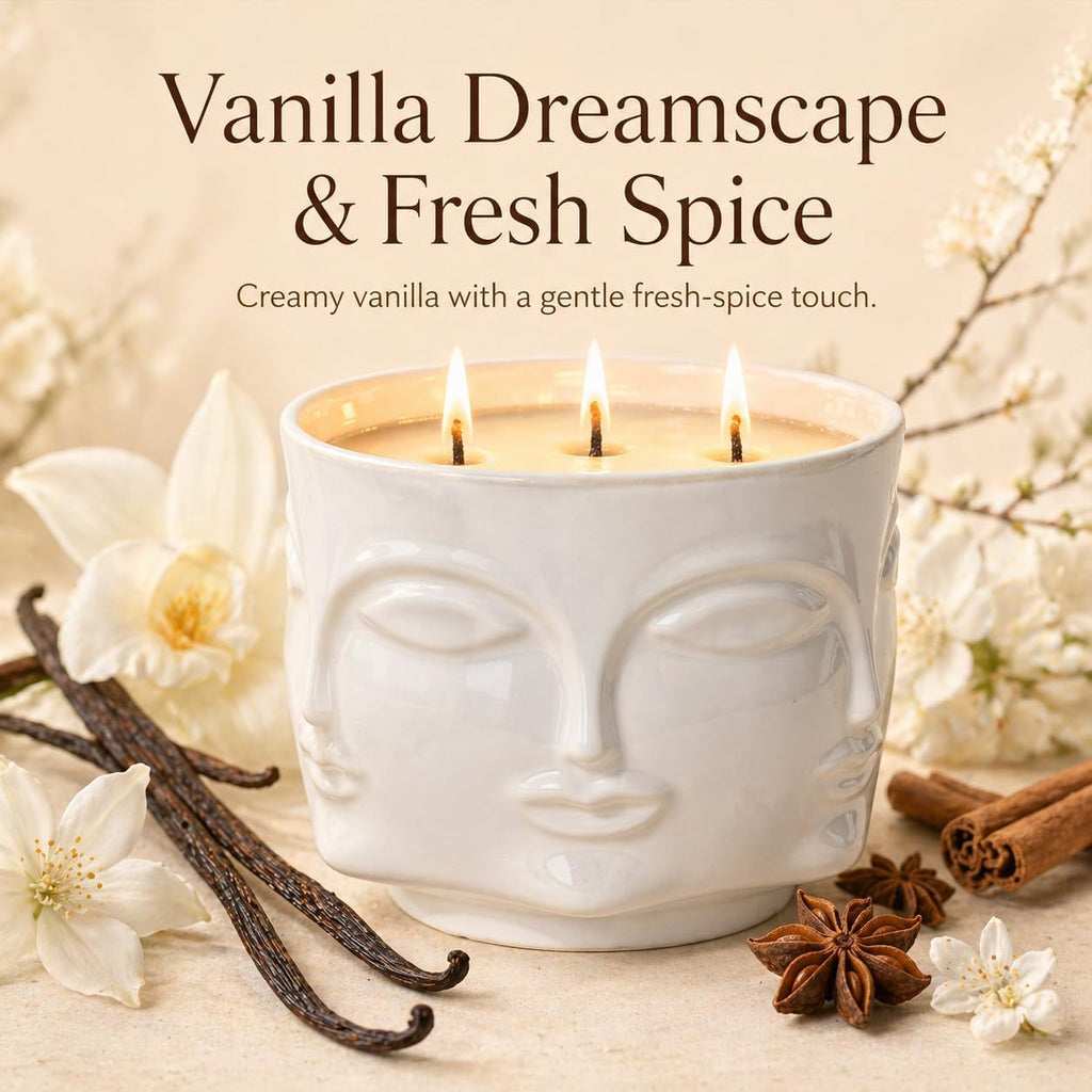 20oz Large Scented Candle - Vanilla Dreamscape & Fresh Spice, 3 Wick Non Toxic Soy Candle, Decorative White Ceramic - Set of 20