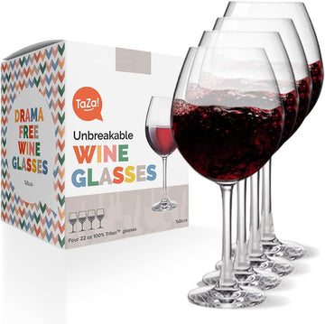 Unbreakable Red Wine Glasses with Stem 22oz Set of 4, Shatterproof Tritan Plastic Stemmed Outdoor Glasses, Reusable &