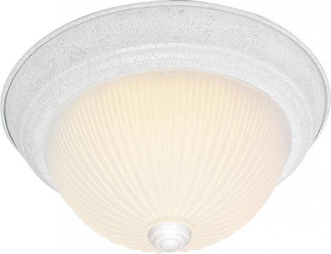 Two Light Flush Mount, Textured White/Frosted Ribbed Glass