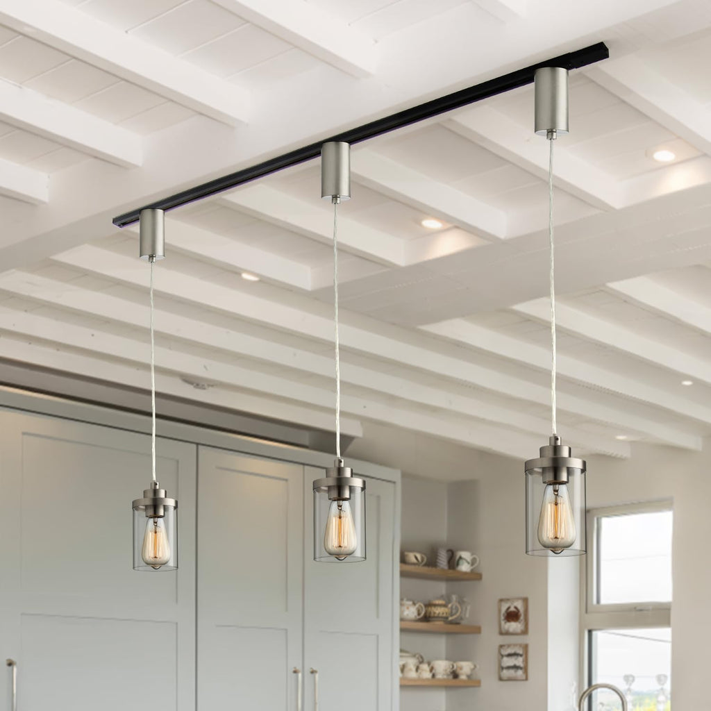 H Type Track Lighting Pendant, Brushed Nickel, Pack of 3