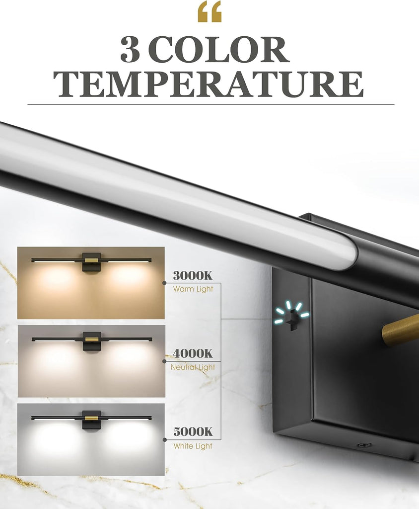 40 Inch Bathroom Light Fixtures, 24W 3CCT Dimmable Black and Gold LED Vanity Lighting Fixtures Over Mirror