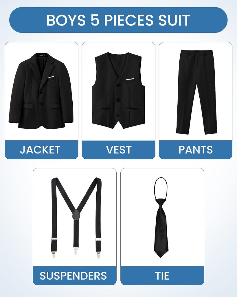 Boys' Piece Suits Multiple Colour Tuxedo Formal Slim Fit Boys Suit Set with Suspenders and Adjustable Waist