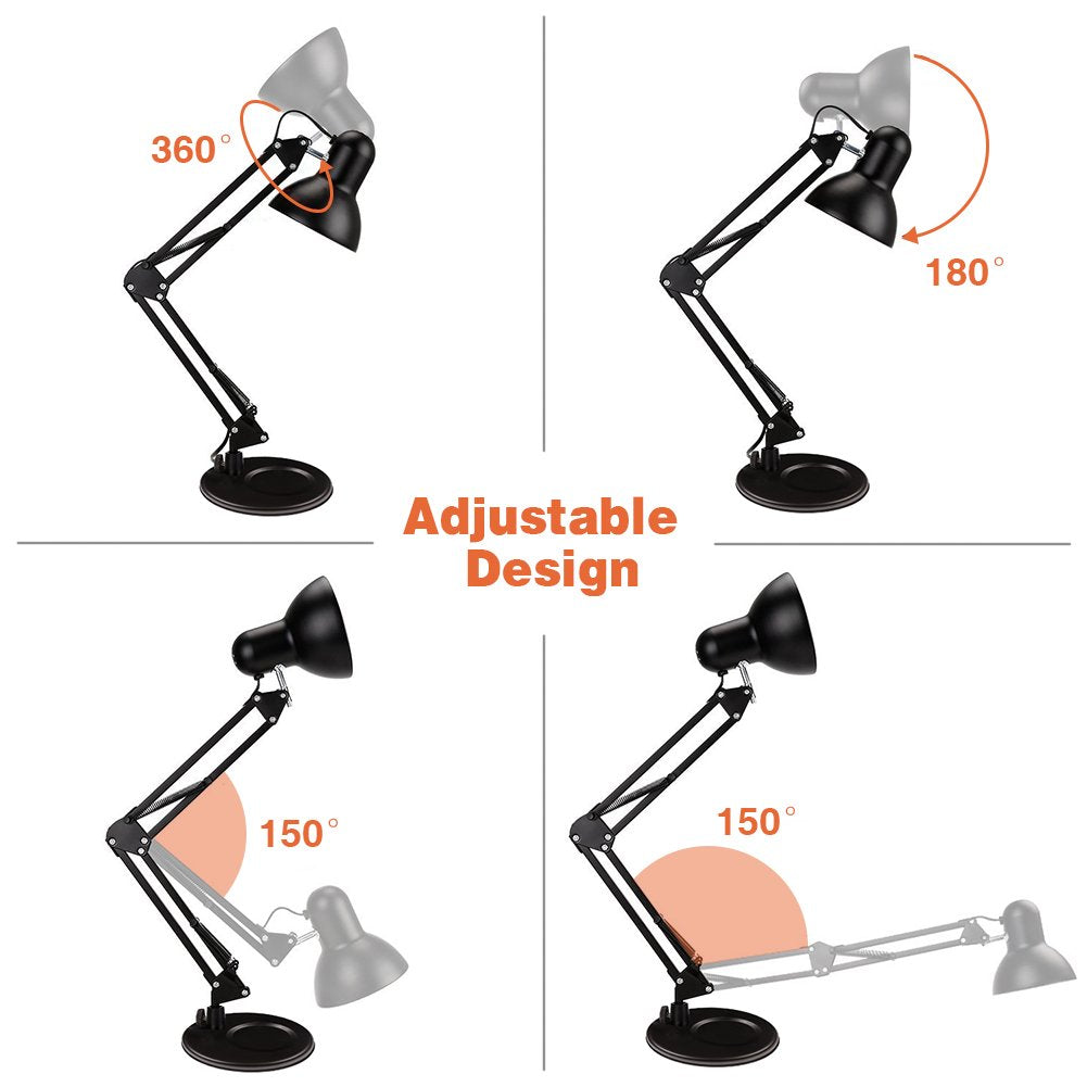 Metal Swing Arm Desk Lamps, Adjustable Architect Lamp, Black