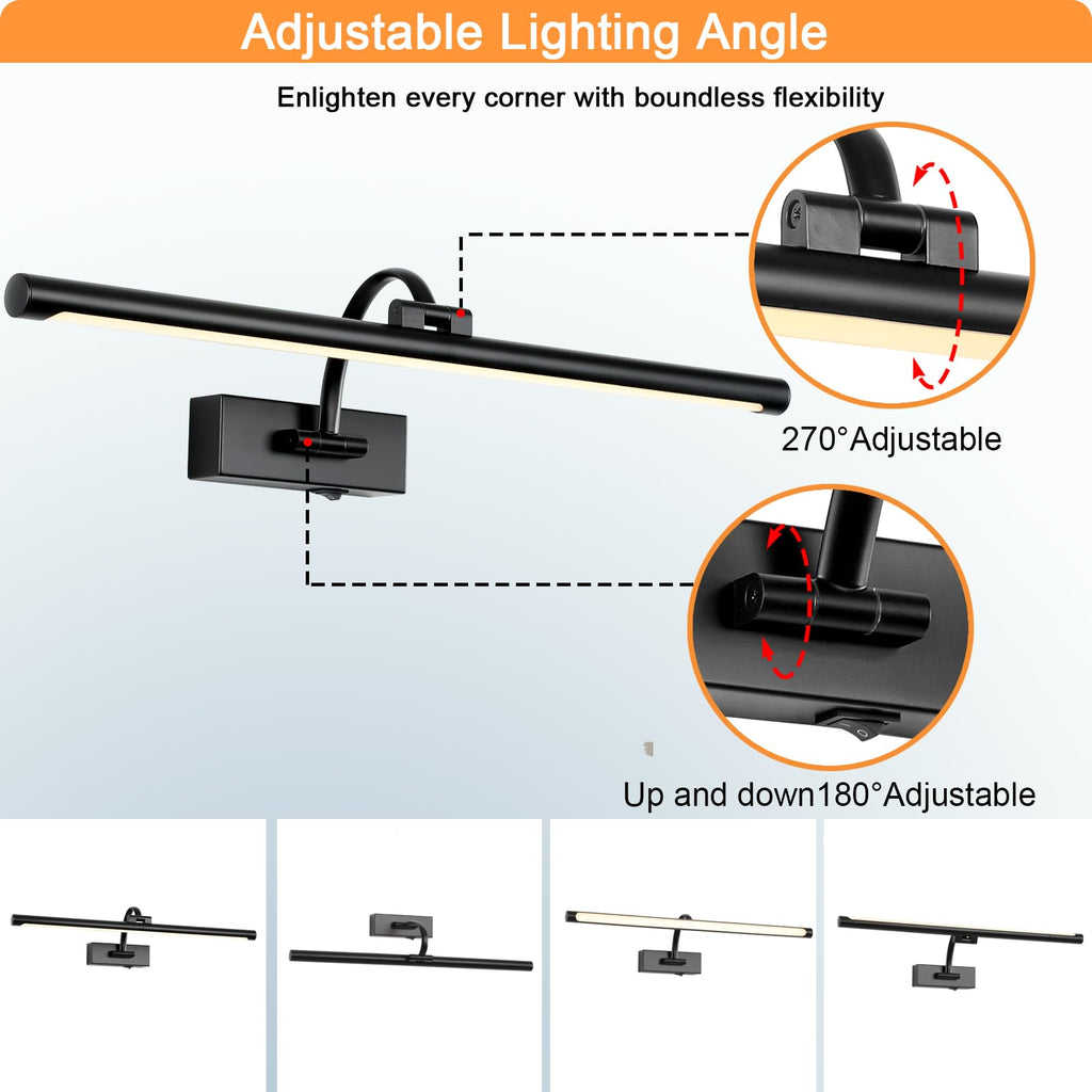 Picture Light Battery Operated with Remote, 3CCT Dimmable Picture Light for Paintings, Black Rechargeable 24 inch