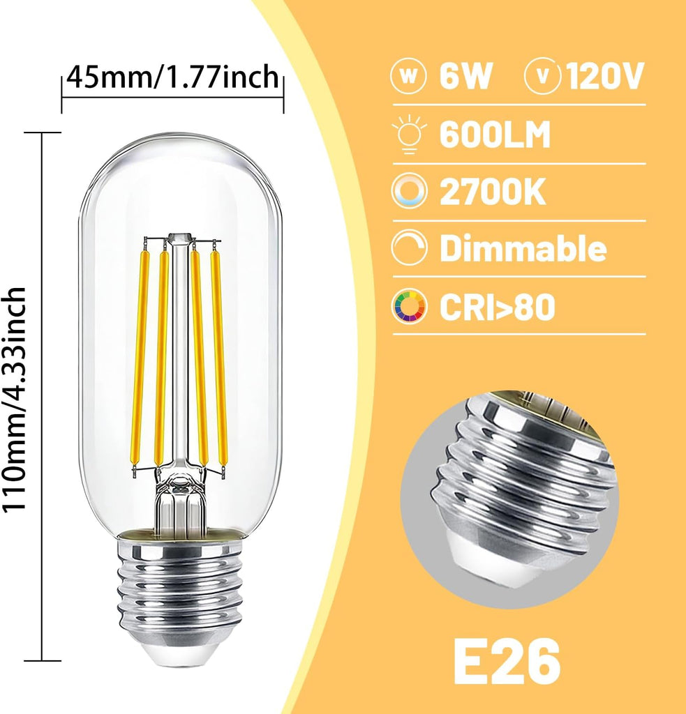E26 Dimmable LED Edison Bulb 60W 2700K Warm White
